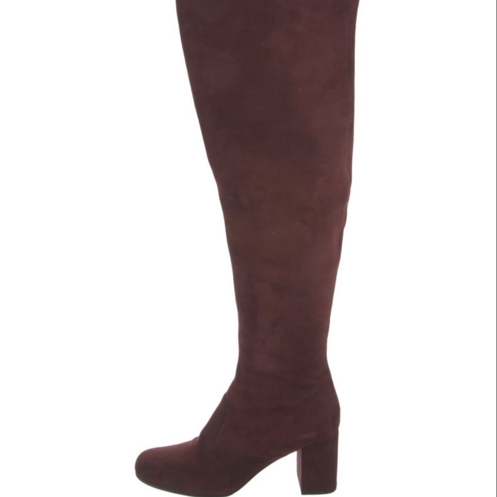 Saint Laurent Over-the-Knee Block Heel Boots in Burgundy Suede